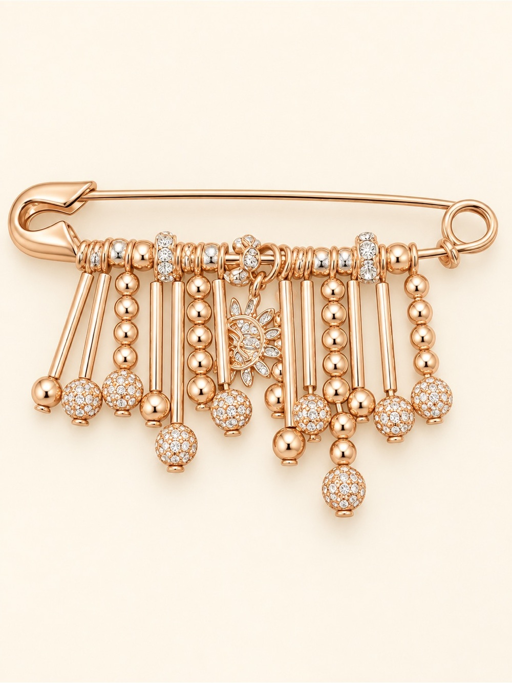 Rhinestone Beaded Statement Safety Pin Brooch
